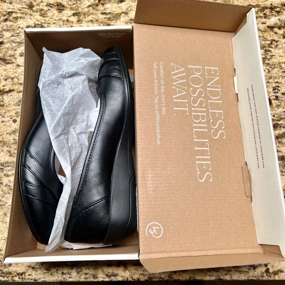 LifeStride I-Loyal Black Tumble Wedge Pumps Womens 10W Soft System‎ NEW Comfort